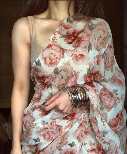 Floral Printed Georgette Saree