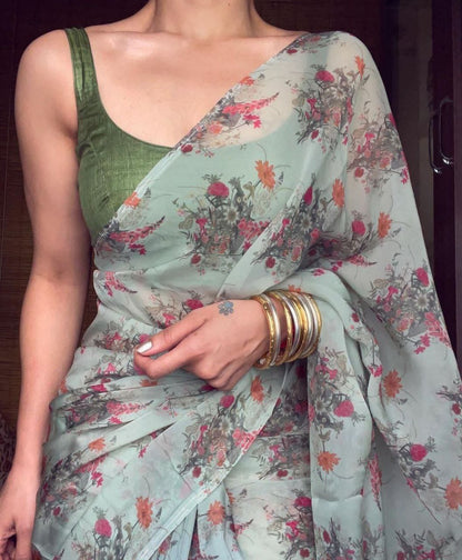Floral Printed Georgette Saree