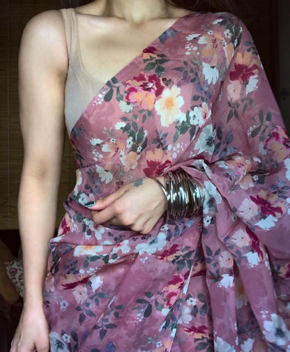 Floral Printed Georgette Saree