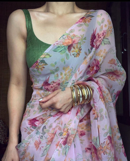 Floral Printed Georgette Saree