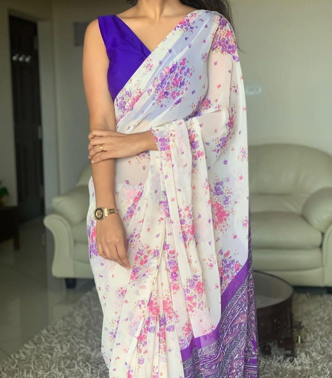 Floral Printed Georgette Saree