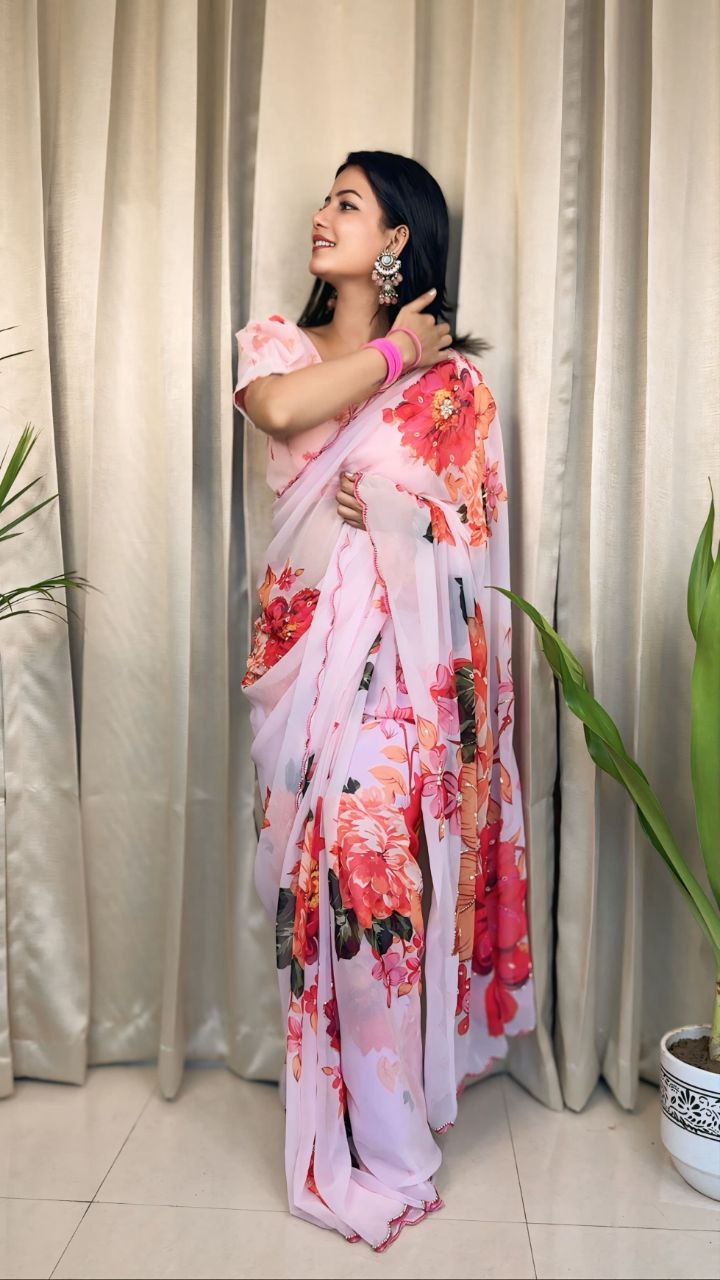 Floral Printed Georgette Silk Saree