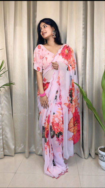 Floral Printed Georgette Silk Saree