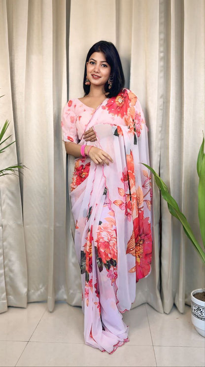 Floral Printed Georgette Silk Saree
