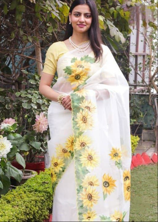 Floral Printed Organza Saree