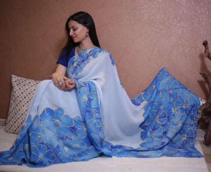 Floral Printed Organza Saree