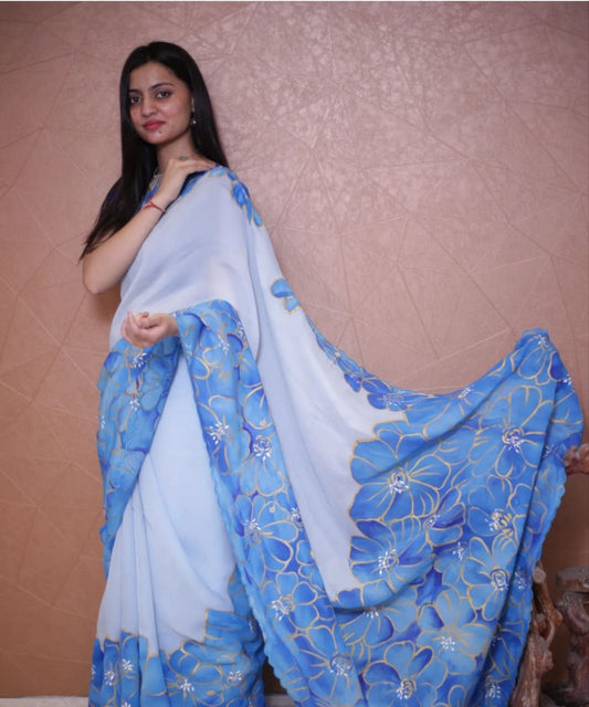 Floral Printed Organza Saree