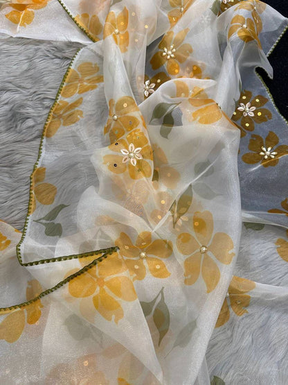 Floral Printed Organza Silk Saree