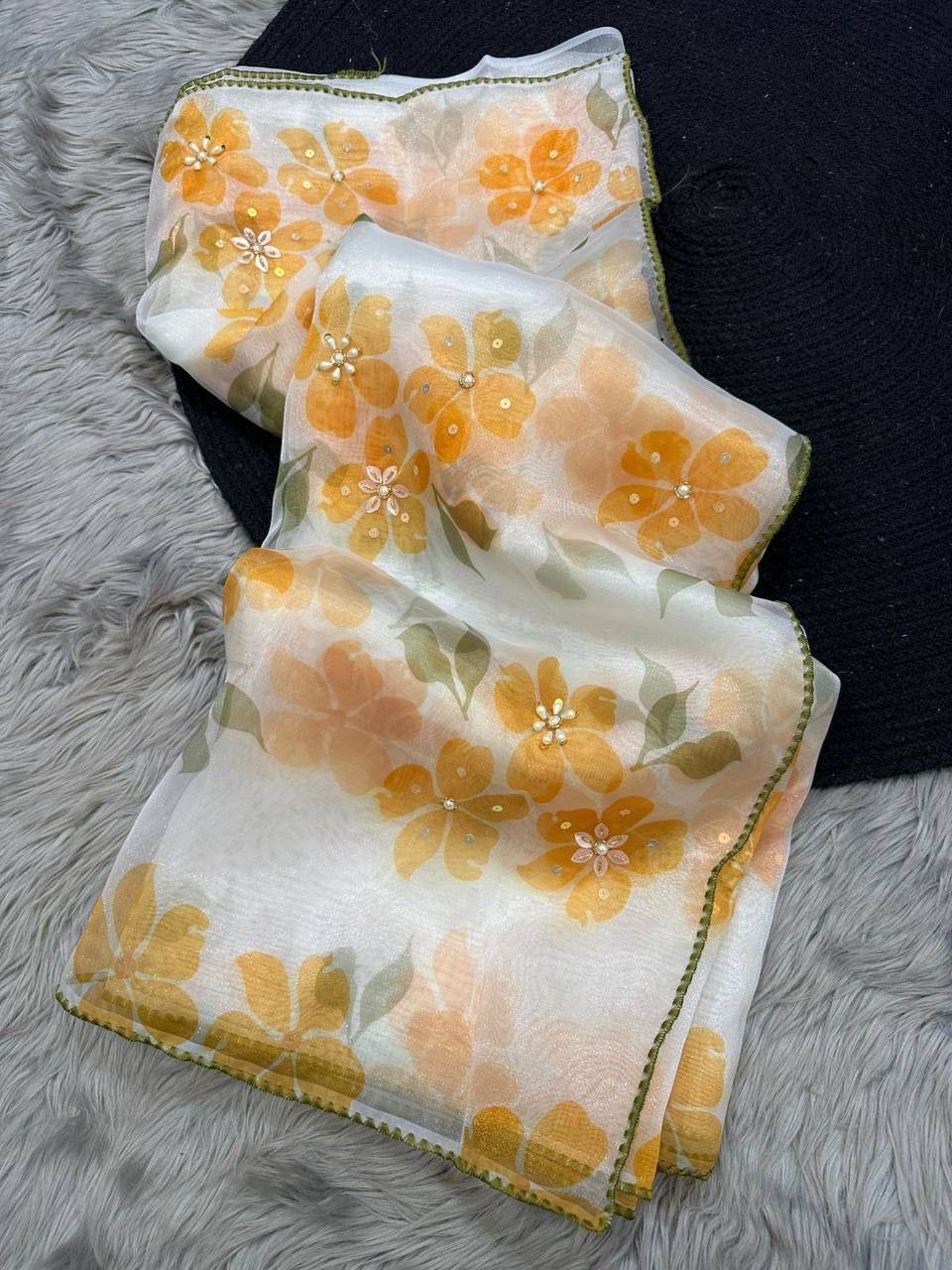 Floral Printed Organza Silk Saree