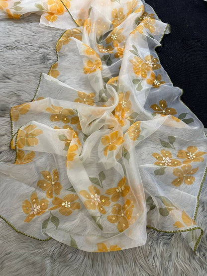 Floral Printed Organza Silk Saree