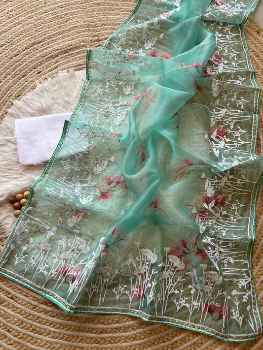 Floral Printed Organza Silk Saree