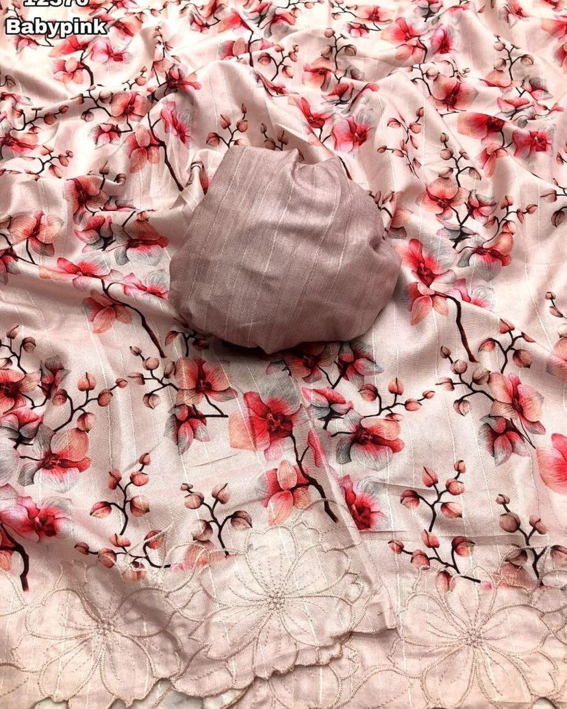 Floral Printed Tussar Silk Saree