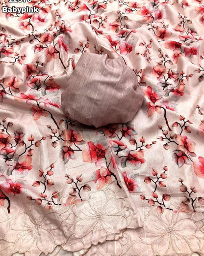 Floral Printed Tussar Silk Saree