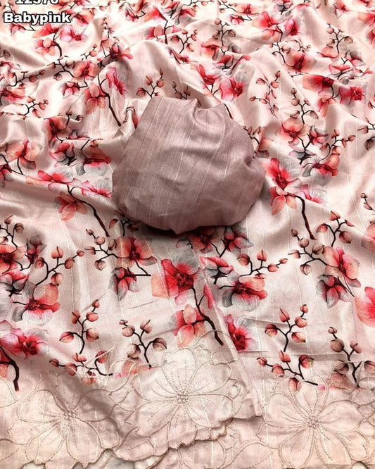 Floral Printed Tussar Silk Saree