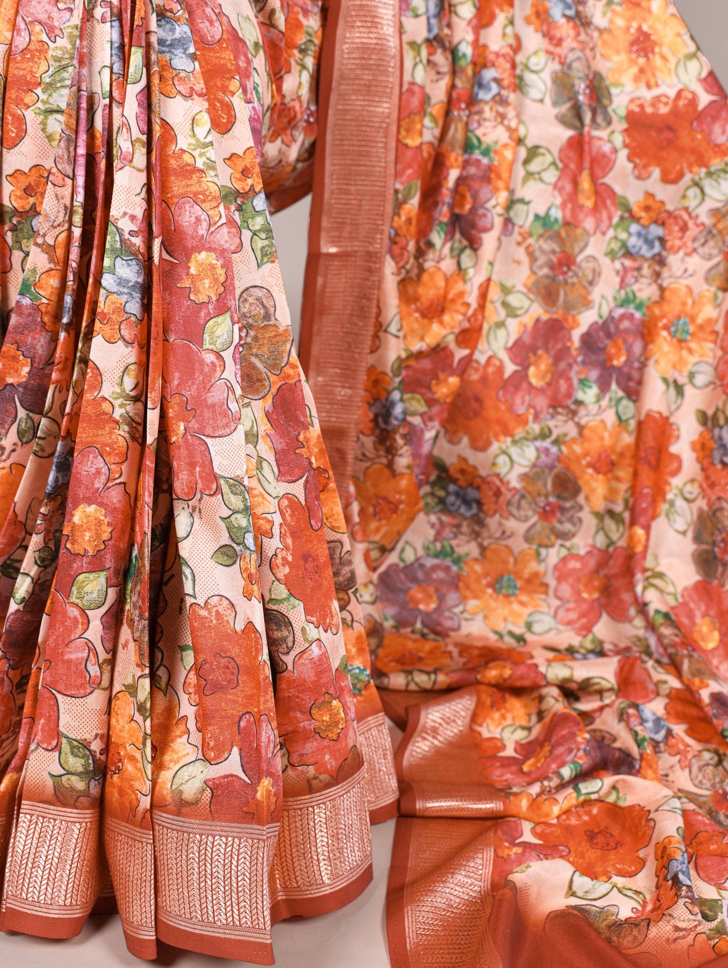 Floral Printed Tussar Silk Saree