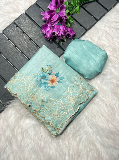 Floral Printed Tussar Silk Saree