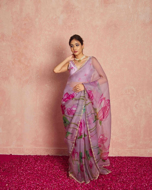 Floral Tabby Organza Silk Saree