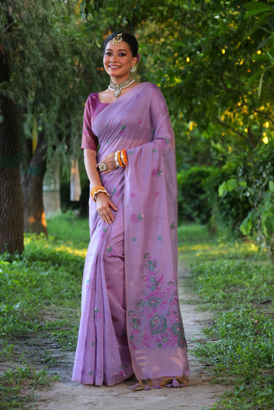 Floral Traditional Muga Cotton Saree