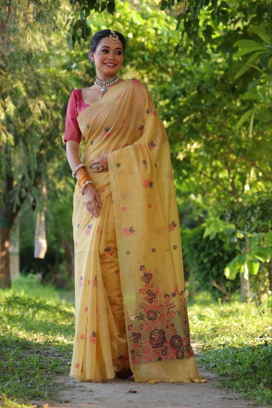 Floral Traditional Muga Cotton Saree