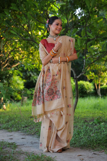 Floral Traditional Muga Cotton Saree