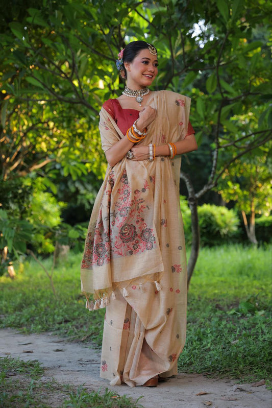 Floral Traditional Muga Cotton Saree