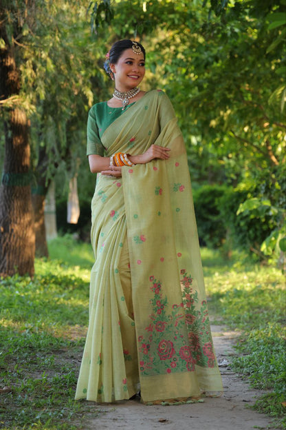 Floral Traditional Muga Cotton Saree