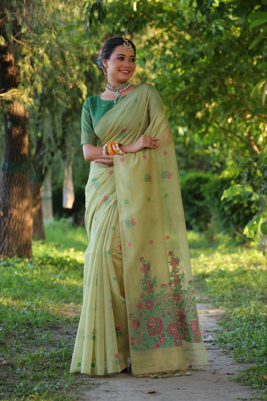 Floral Traditional Muga Cotton Saree