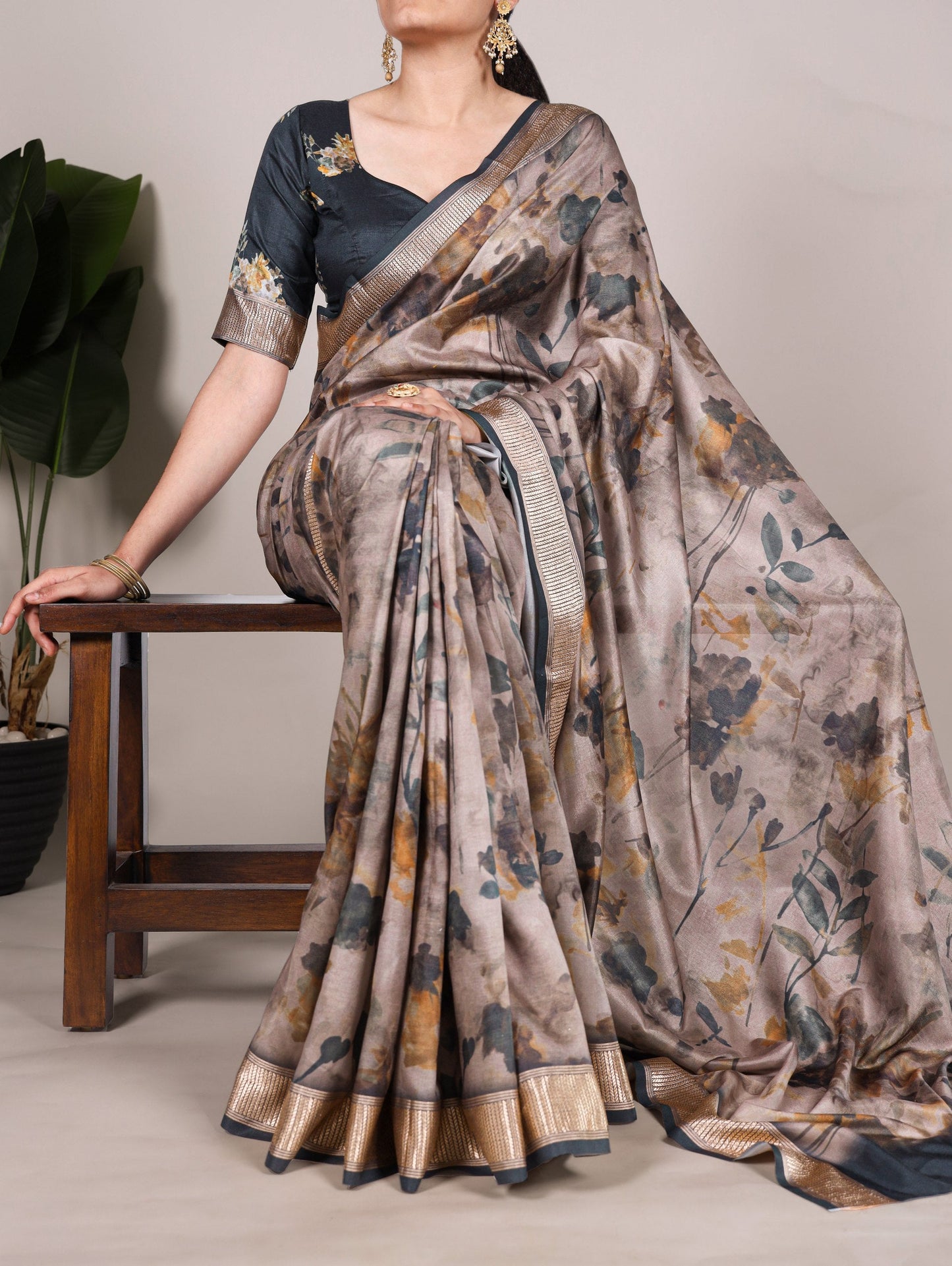 Floral Traditional Tussar Silk Saree