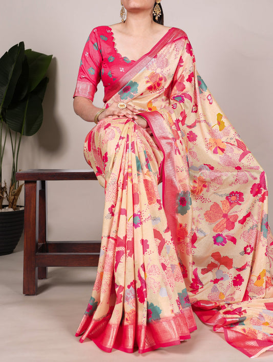 Floral Traditional Tussar Silk Saree