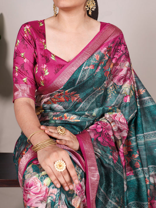 Floral Traditional Tussar Silk Saree