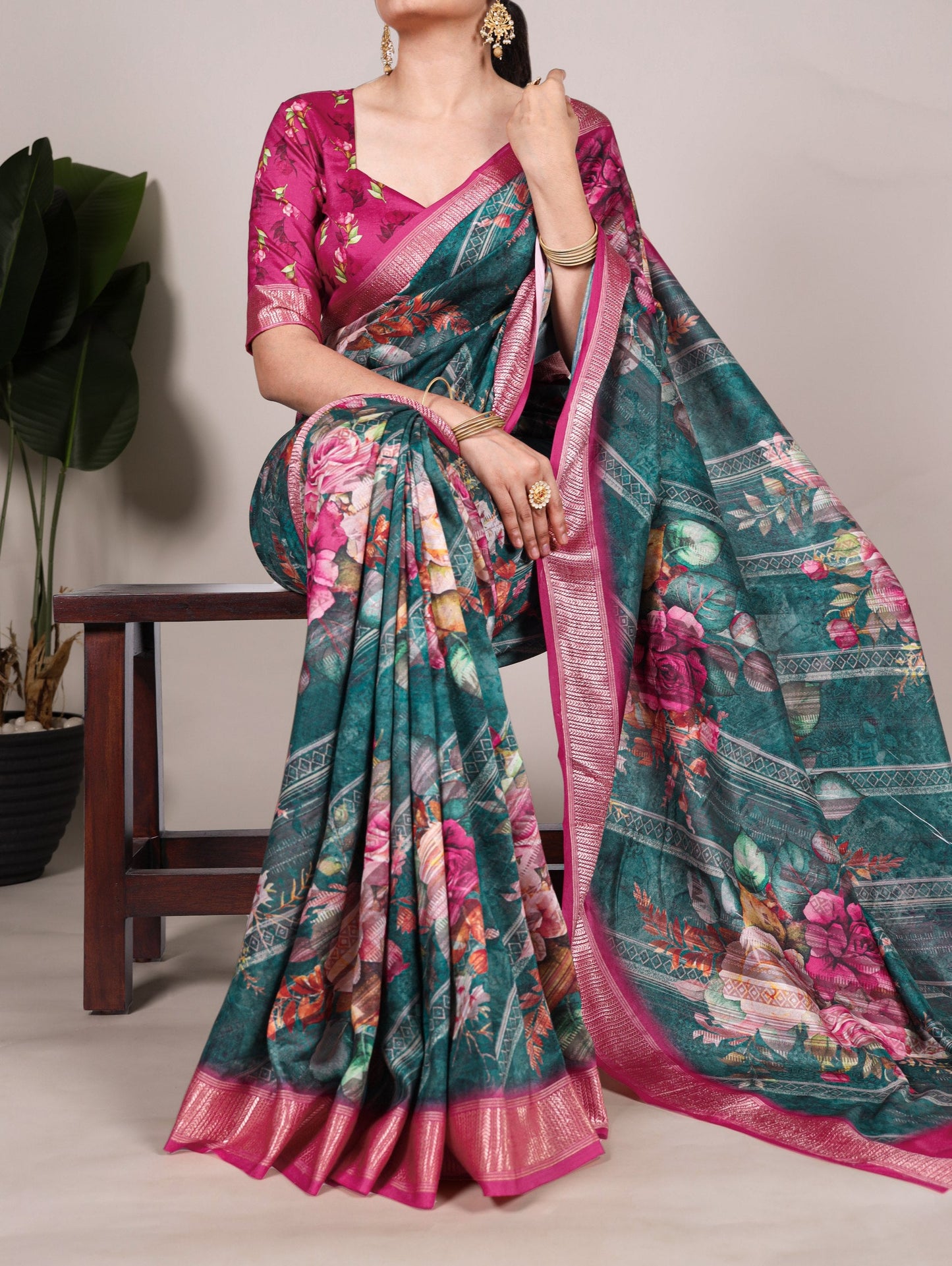 Floral Traditional Tussar Silk Saree