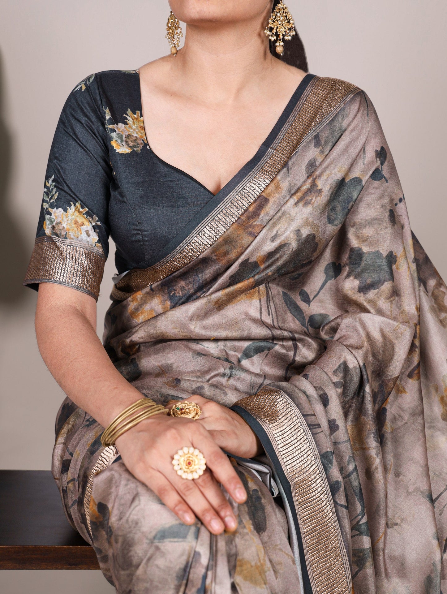 Floral Traditional Tussar Silk Saree