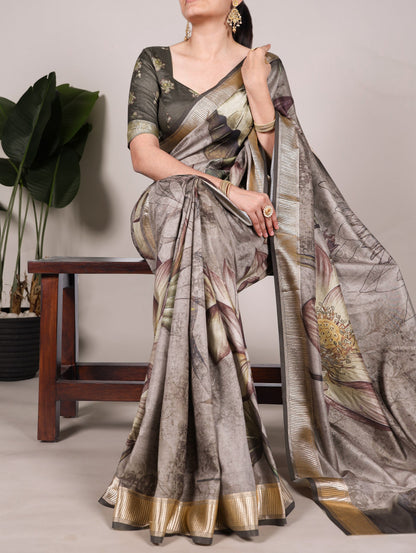 Floral Traditional Tussar Silk Saree