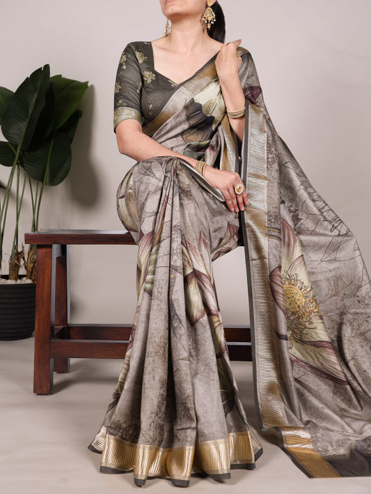 Floral Traditional Tussar Silk Saree