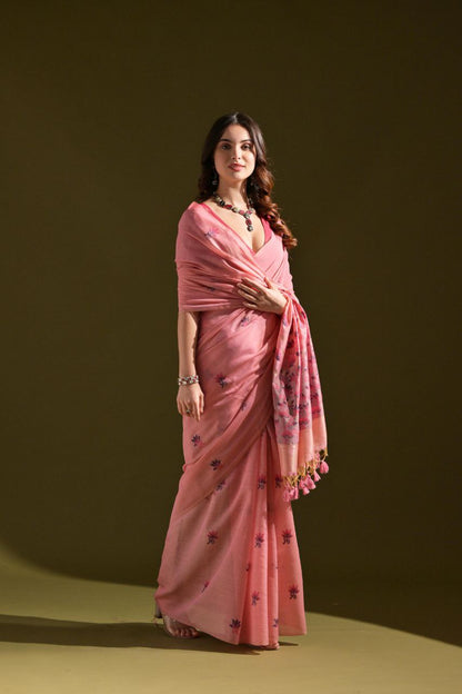 Floral Weaved Muga Cotton Saree