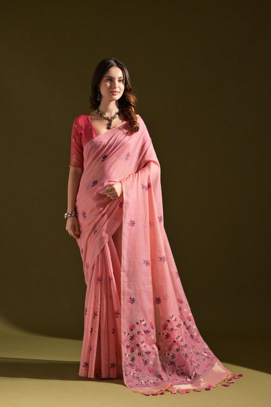 Floral Weaved Muga Cotton Saree