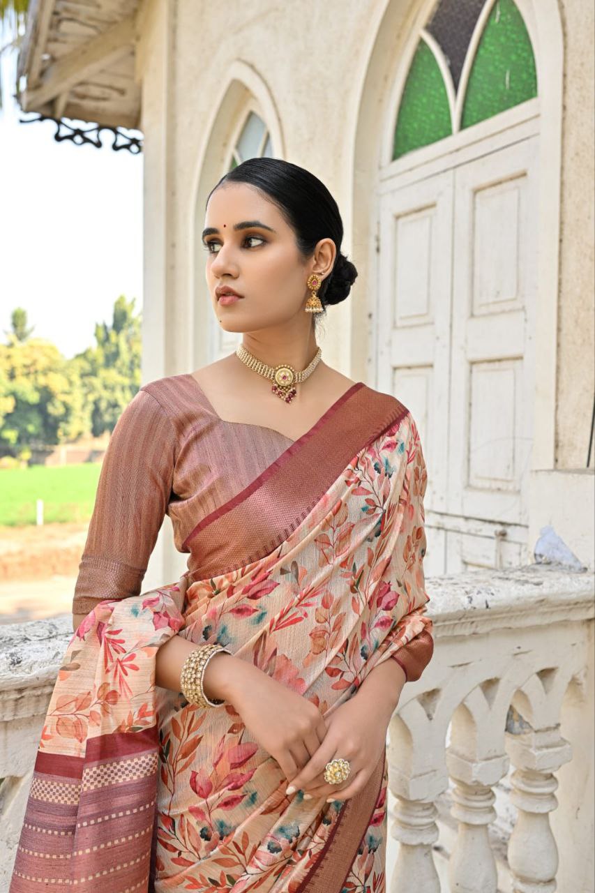 Florent Print Bhagalpuri Silk Saree