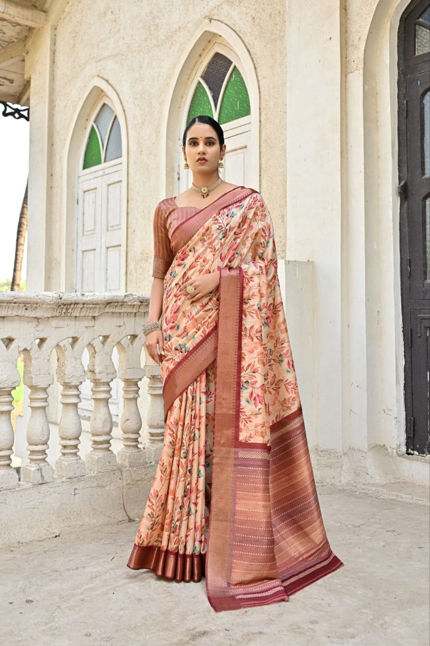 Florent Print Bhagalpuri Silk Saree