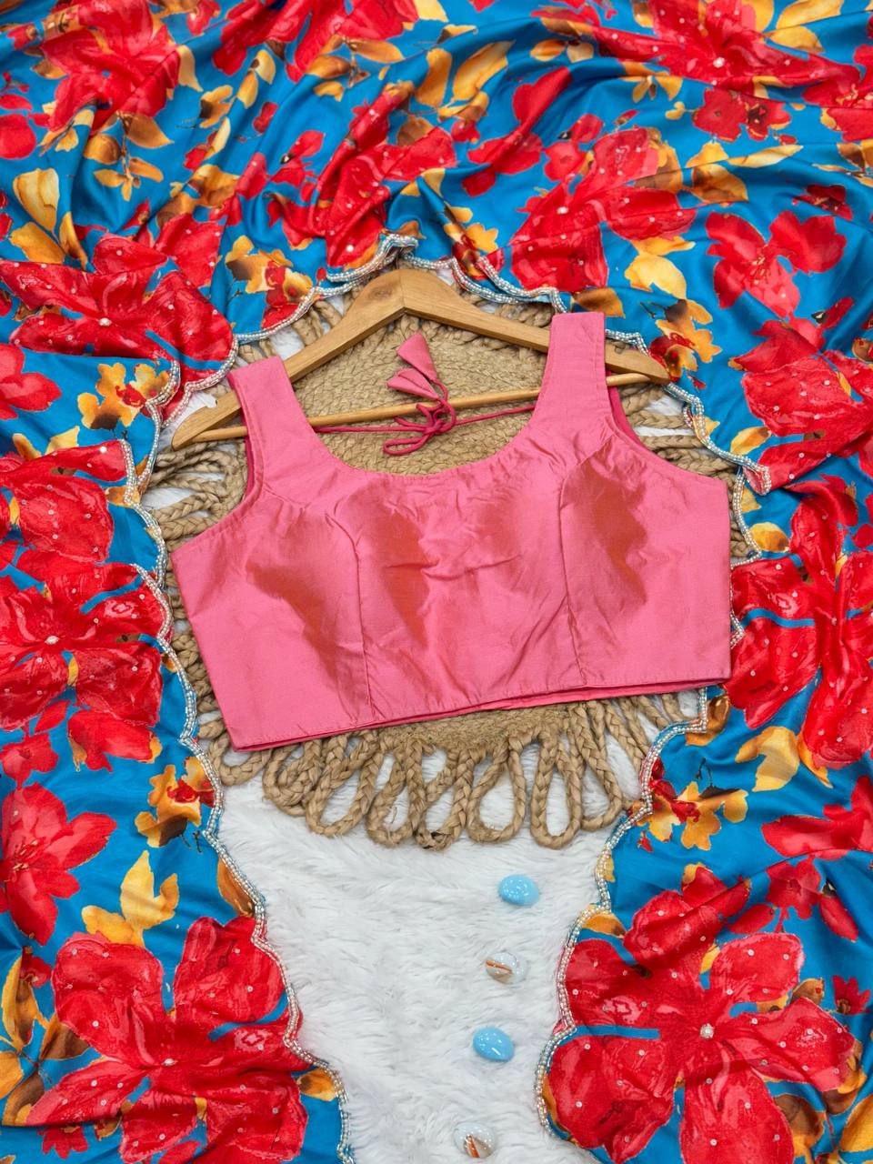 Flower Printed Party Wear Soft Crystal Saree