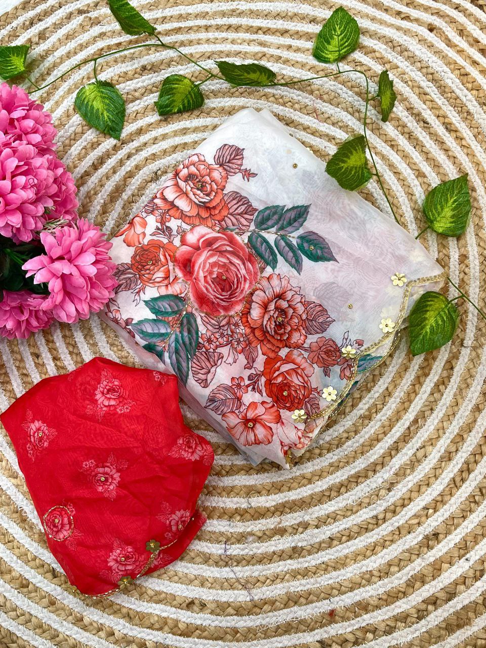 Flower Printed Tebby Silk Saree