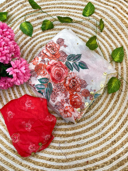 Flower Printed Tebby Silk Saree