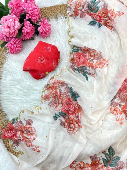 Flower Printed Tebby Silk Saree