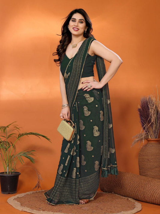 Mehenadi Green Foil Worked Georgette Saree