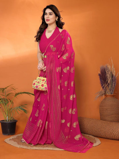 Rani Pink Foil Worked Georgette Saree
