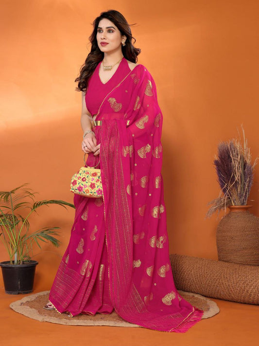 Rani Pink Foil Worked Georgette Saree