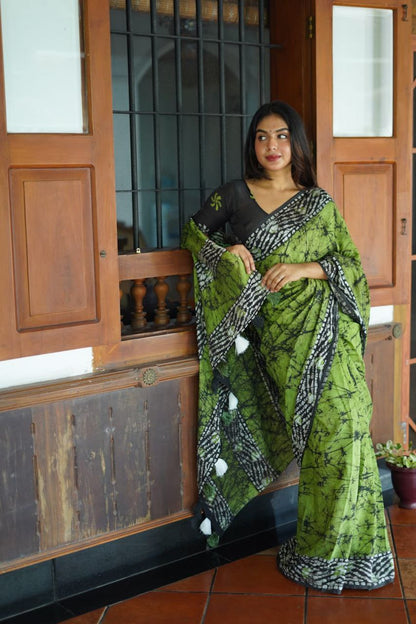 Forest Green Chanderi Cotton Saree