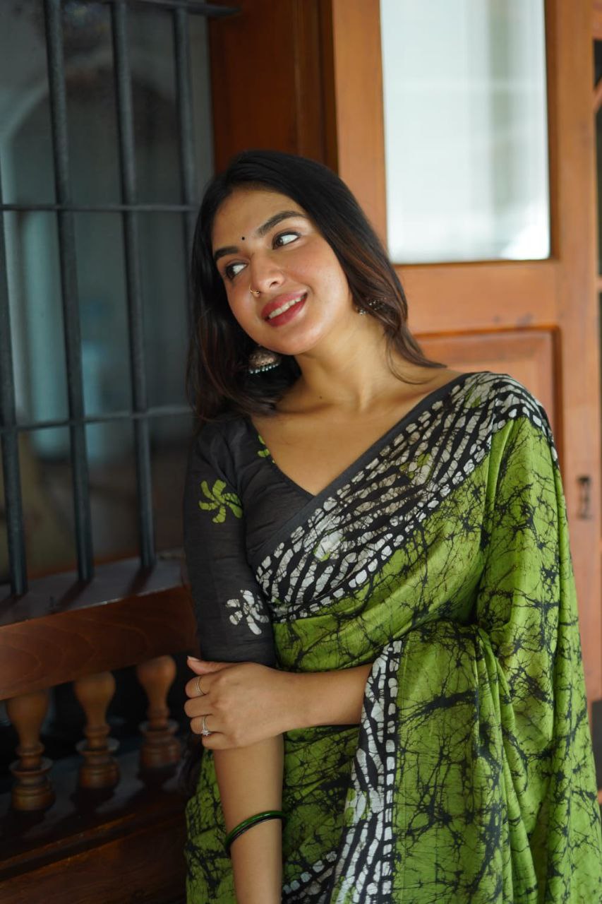 Forest Green Chanderi Cotton Saree