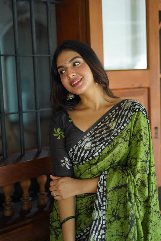 Forest Green Chanderi Cotton Saree