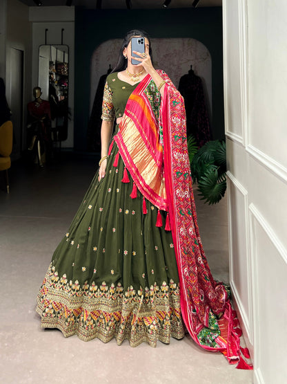 Forest Green Georgette Lehenga With Gajji SIlk Dupatta