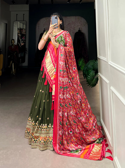 Forest Green Georgette Lehenga With Gajji SIlk Dupatta